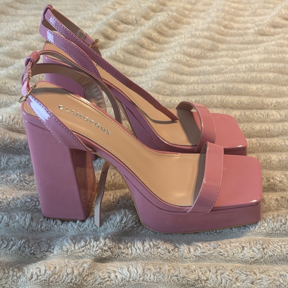 Glamorous Blush Pink Block Heels